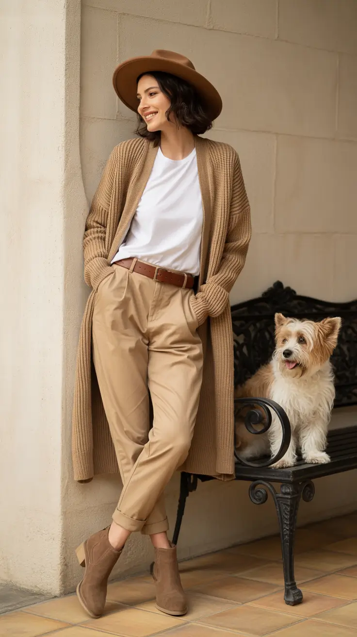 Comfy casual outfits for women 2026 Timeless Camel and White Serenity