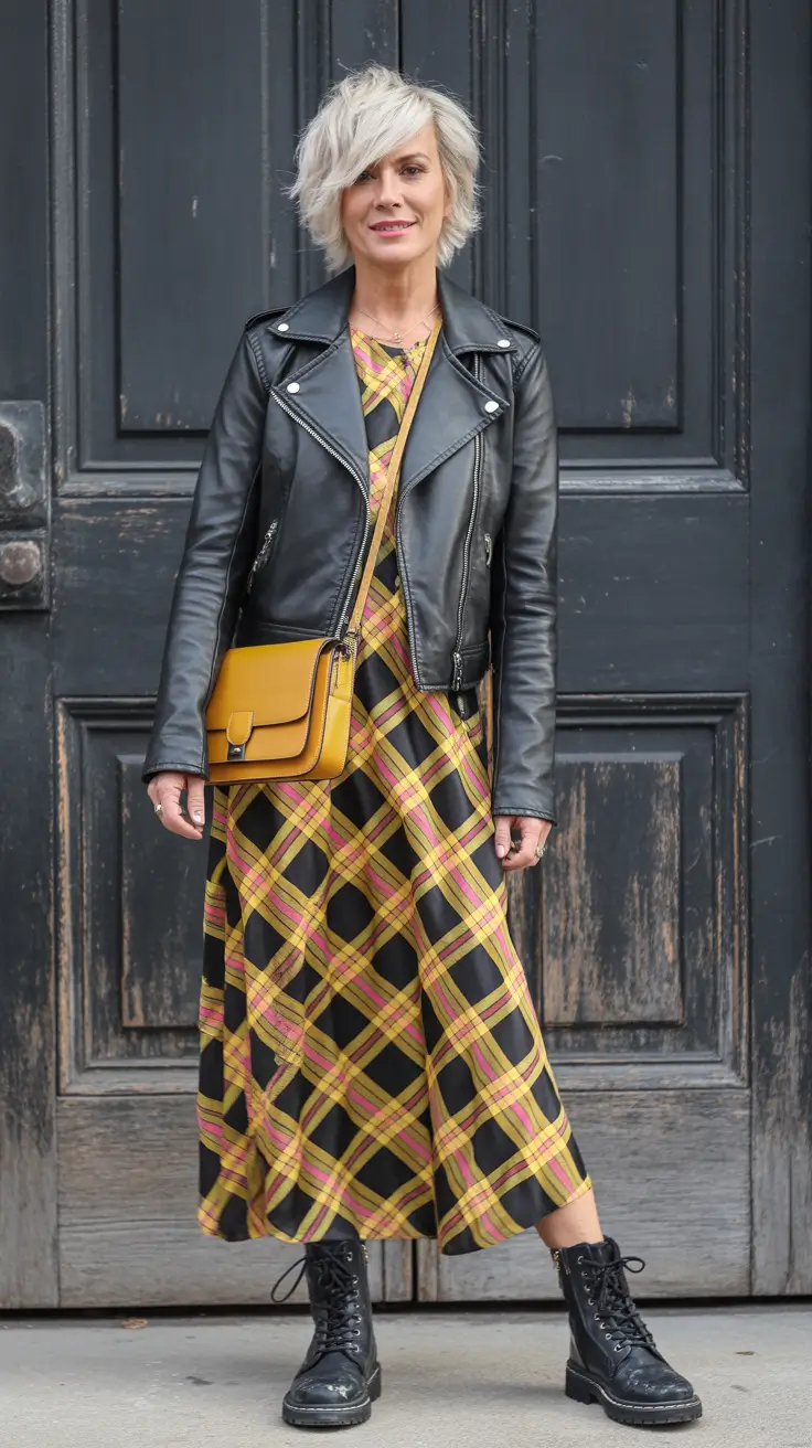 Comfy casual outfits for women 2026 Edgy Elegance in Plaid and Leather