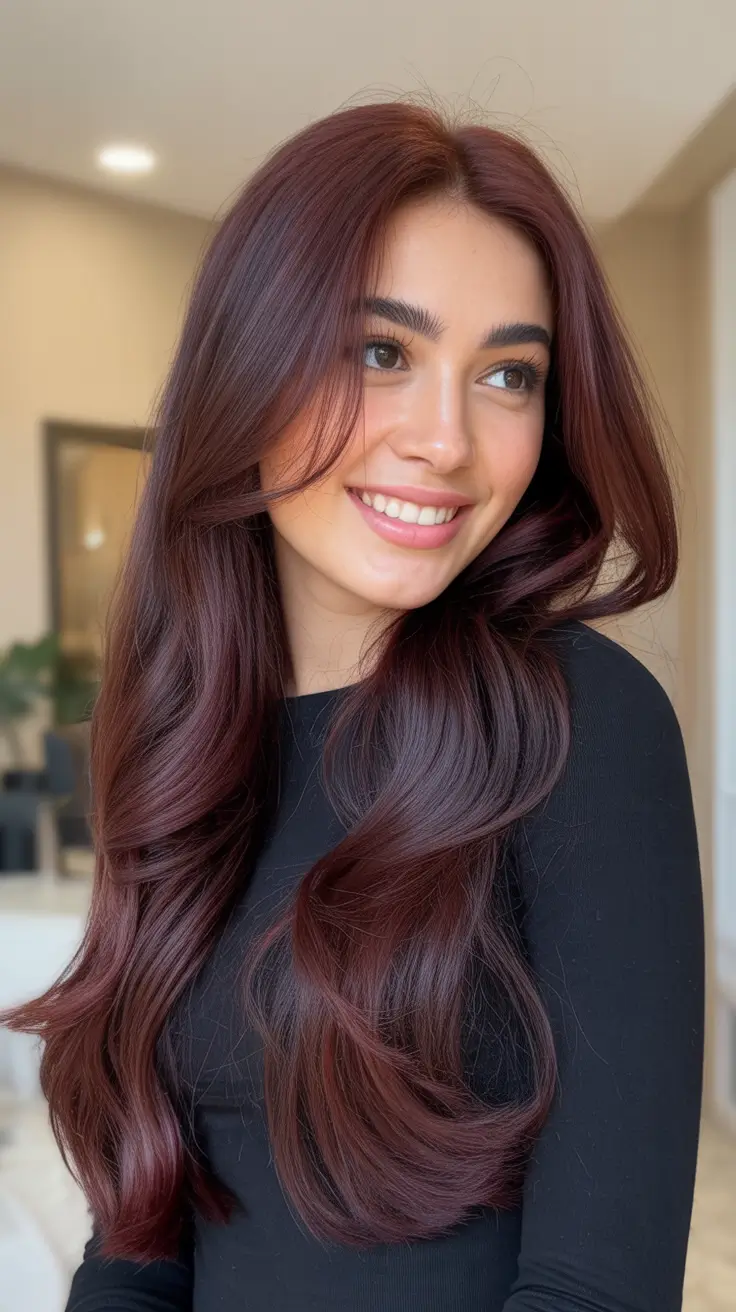 Cool and warm brown hair colors 2026 - Velvety Red Chocolate Brown Glow