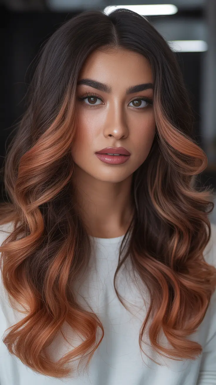 Cool and warm brown hair colors 2026 - Copper-Tipped Warm Brown Waves