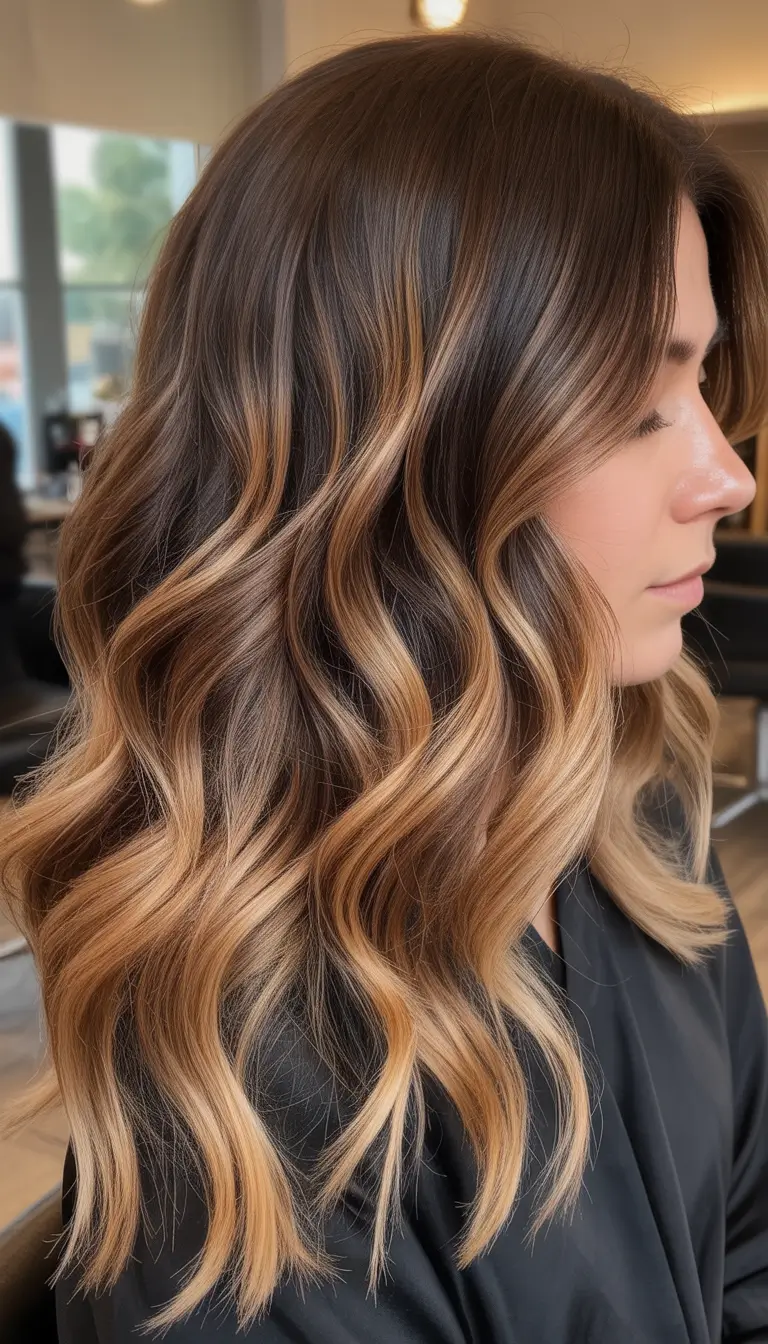 Dark brown hair color 2026 — sleek and rich Warm Honey Brunette Waves