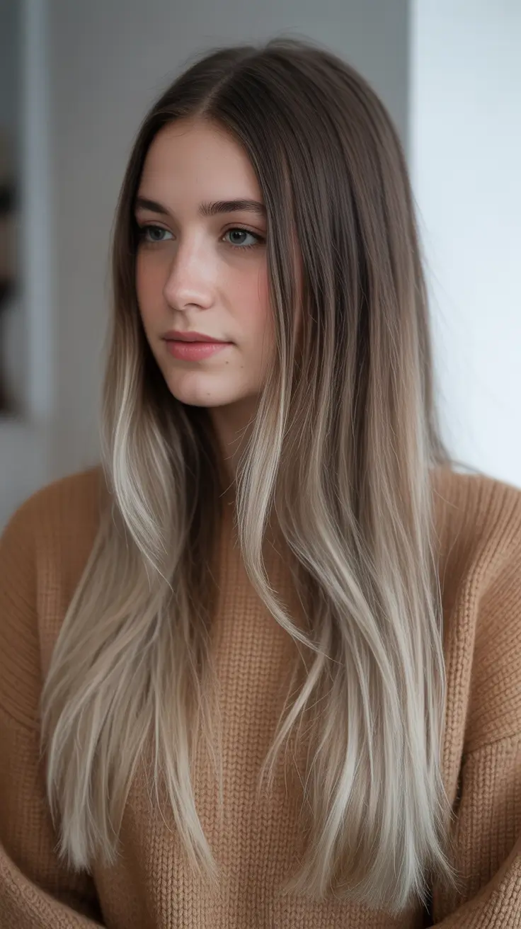Dark brown hair color 2026 — sleek and rich Smoky Root Stretch with Pale Ends