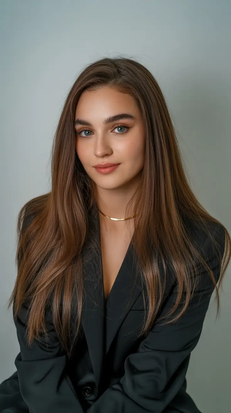 Dark brown hair color 2026 — sleek and rich – Ultra-sleek office-chic brunette