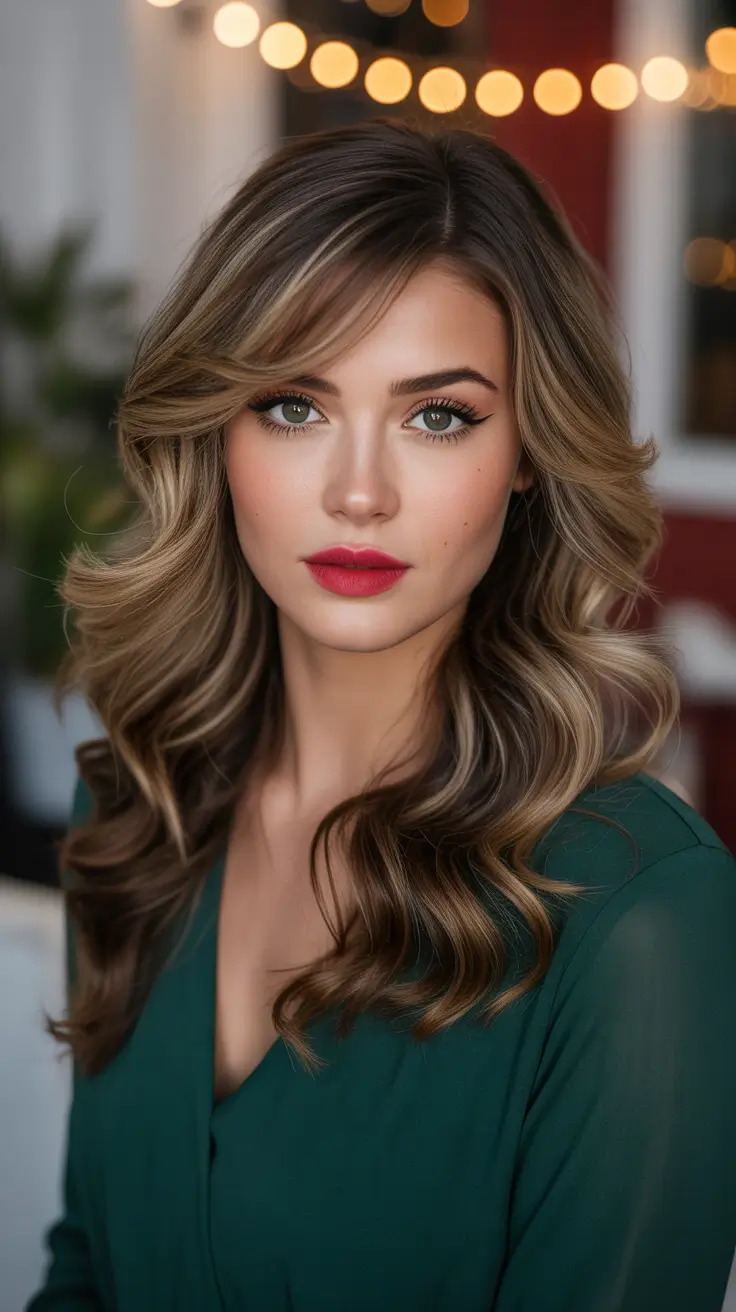 Dark brown hair color 2026 — sleek and rich – Holiday-ready waves with golden brunette dimension