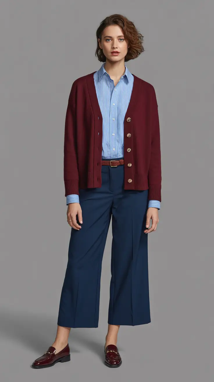 Everyday outfits for women 2026 Cardigan and cropped trousers for a refined smart casual day