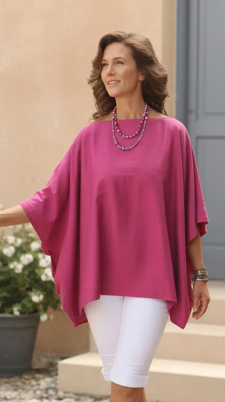 fashion outfits inspo for women 2026 Fuchsia Poncho For Sunlit Errands