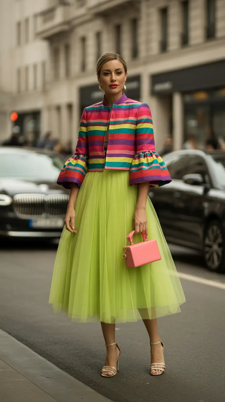fashion outfits inspo for women 2026 Runway Rainbow And Lime Tulle