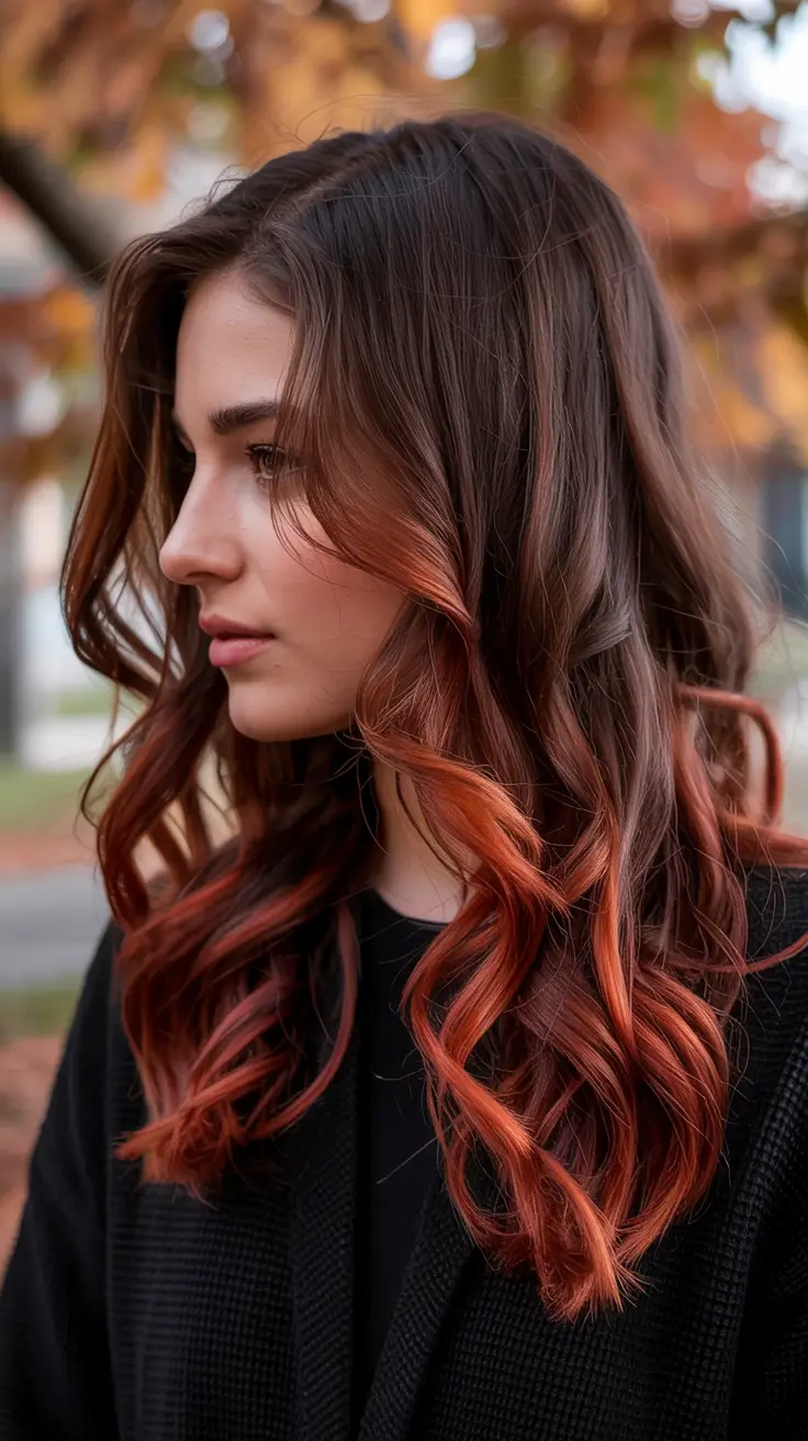Fresh hair color ideas 2026 – Burnt Copper Ends on Chocolate Lengths