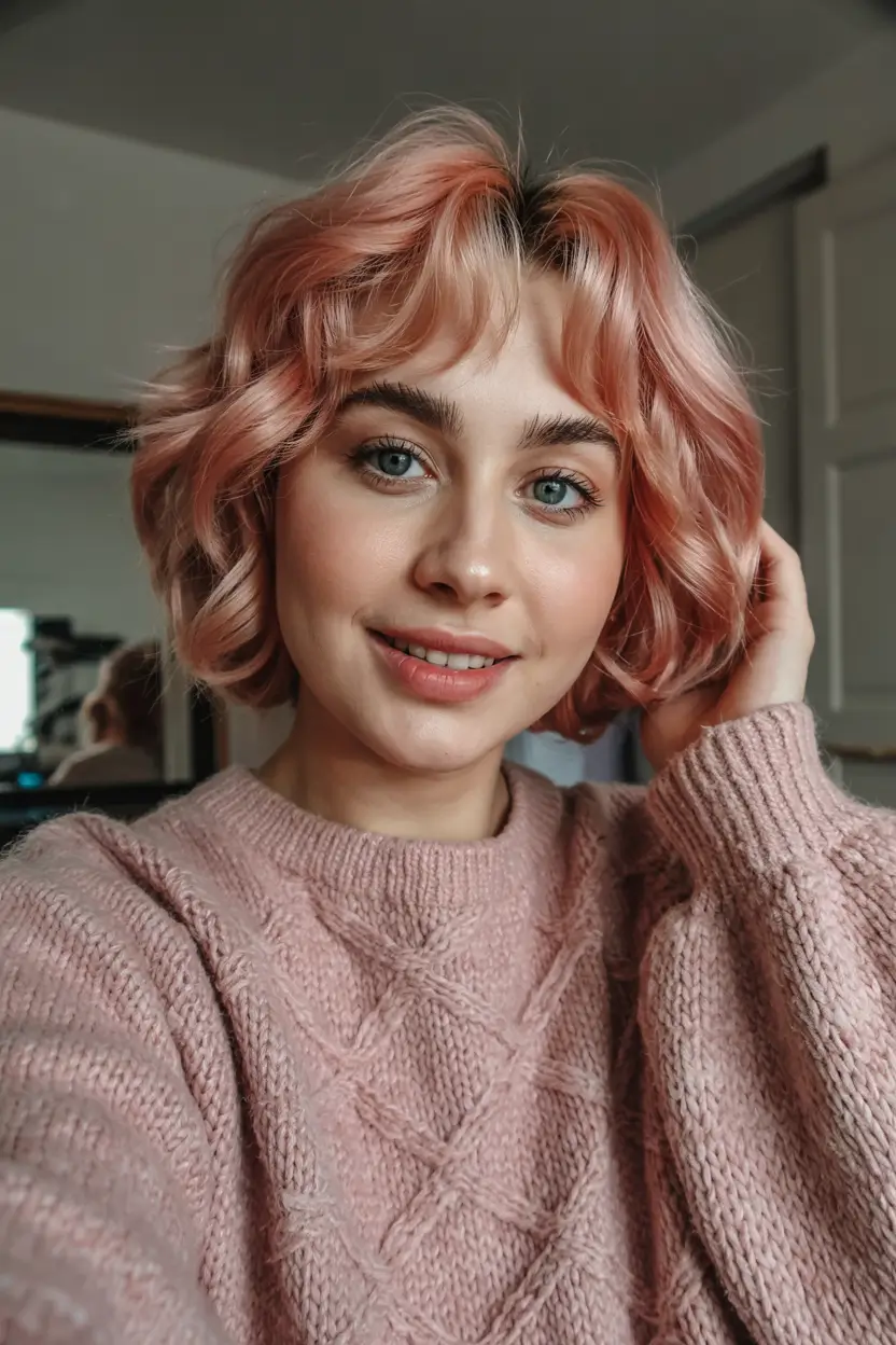 Fresh hair color ideas 2026 – Peachy Bob with Fluffy Fringe