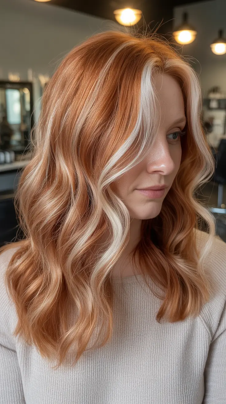 Hair color ideas to look younger 2026 - Copper Platinum Money Piece