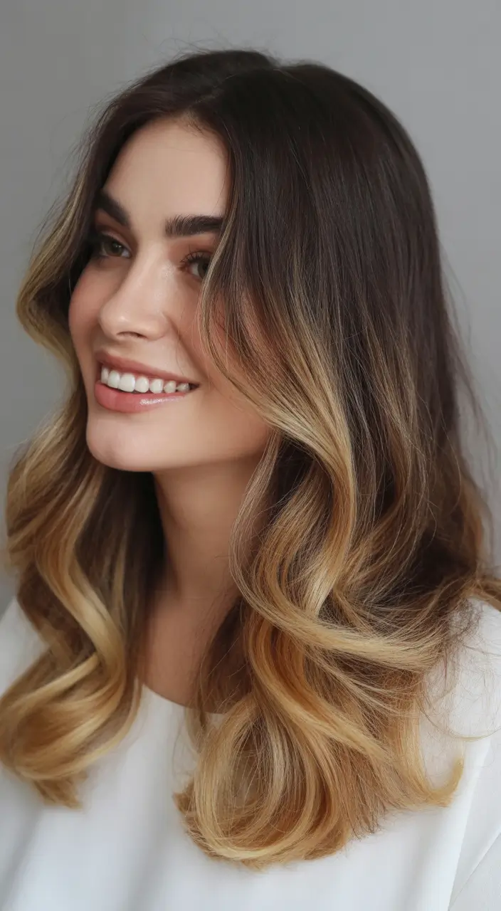honey blonde hair color trends 2026 - Soft dark-rooted honey ombré