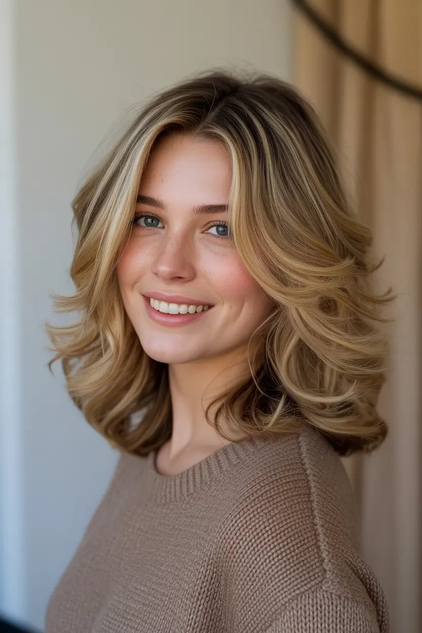honey blonde hair color trends 2026 - Playful midlength honey blowout