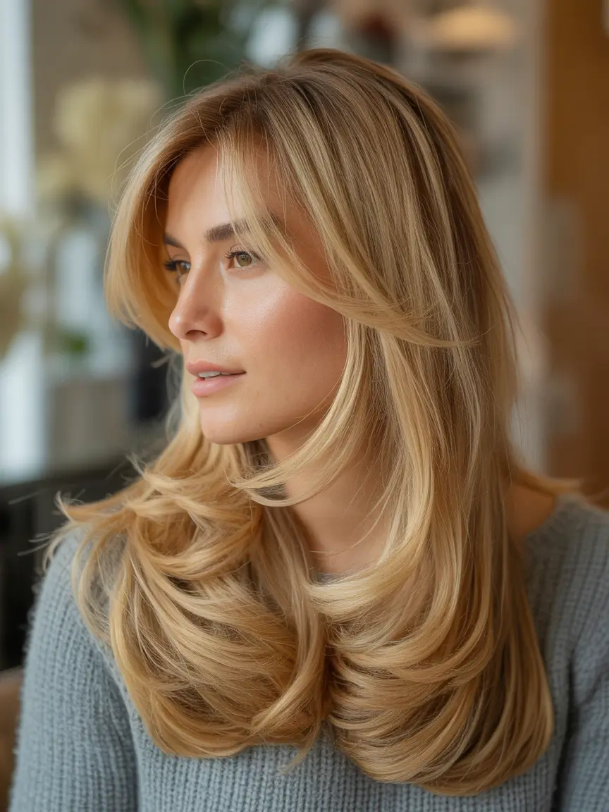 honey blonde hair color trends 2026 - Cascading soft-focus golden honey layers