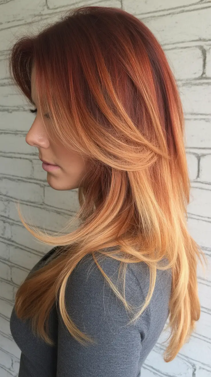 honey blonde hair color trends 2026 - Warm red-honey flame blend with caramel ends