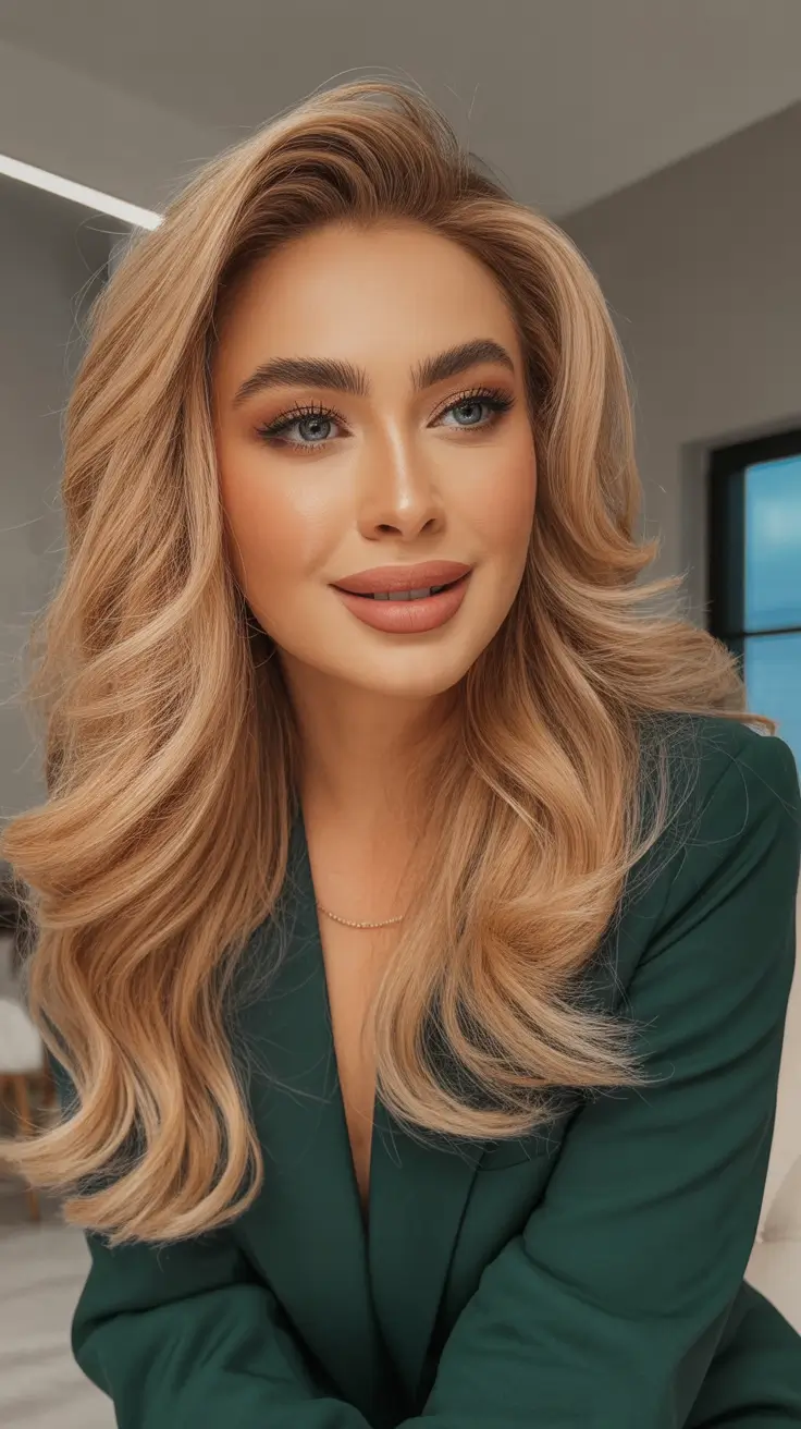 honey blonde hair color trends 2026 - Power honey blowout with lifted roots