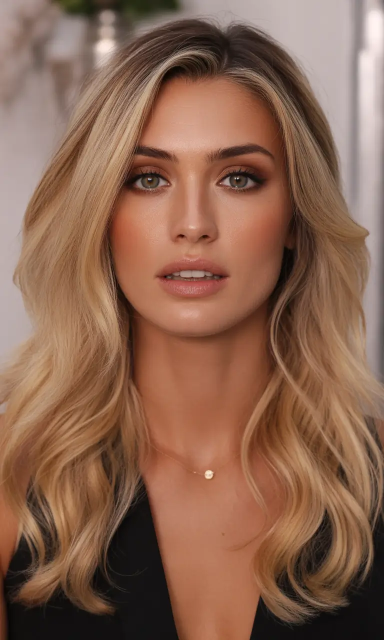 honey blonde hair color trends 2026 - Midlength beachy honey blonde waves