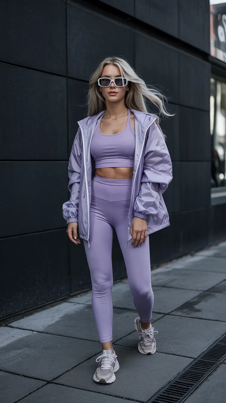 legging outfits fall - All-Lilac Athleisure With Street Flair