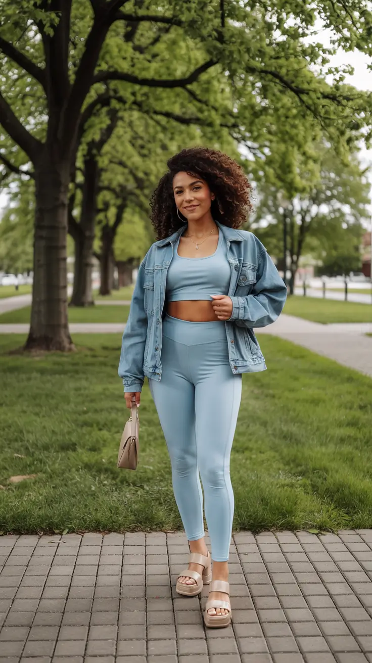 legging outfits fall - Powder Blue Set For Park Walks And Coffee Dates