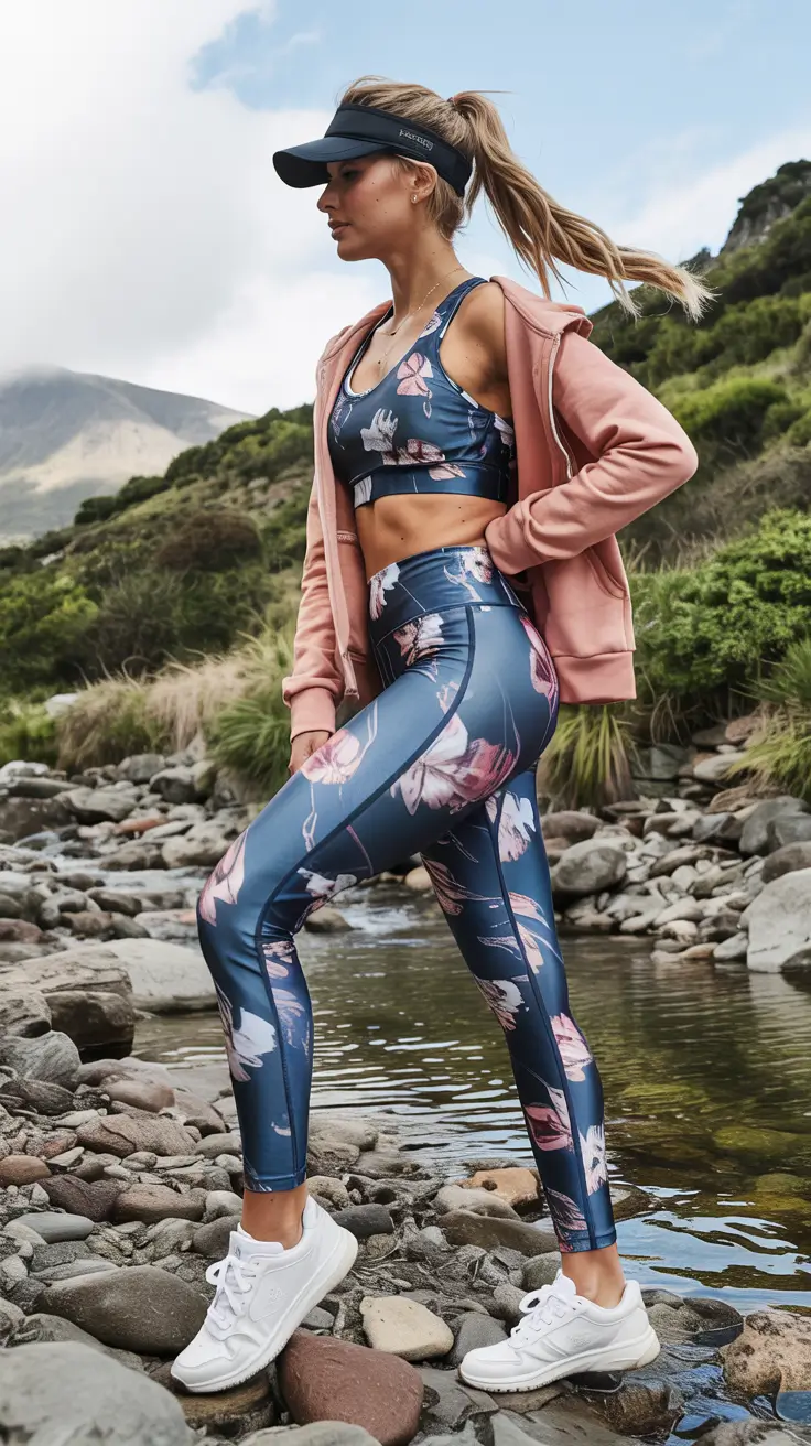 legging outfits fall - Floral Blue Set For Outdoor Adventures