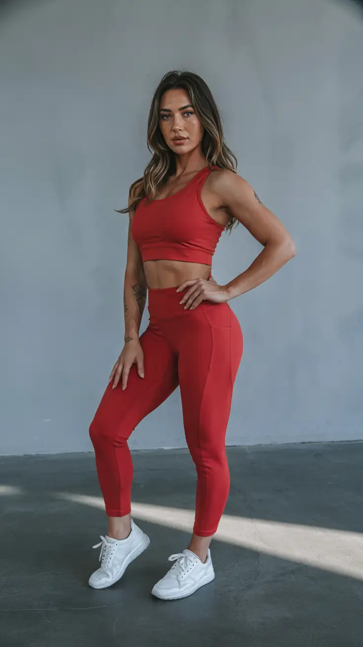 legging outfits fall - Bold Red Athleisure For Power Days