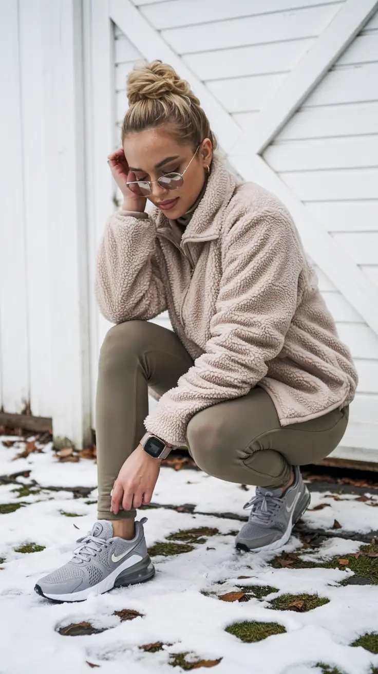 legging outfits fall - Teddy Fleece And Neutral Leggings For Chilly Days