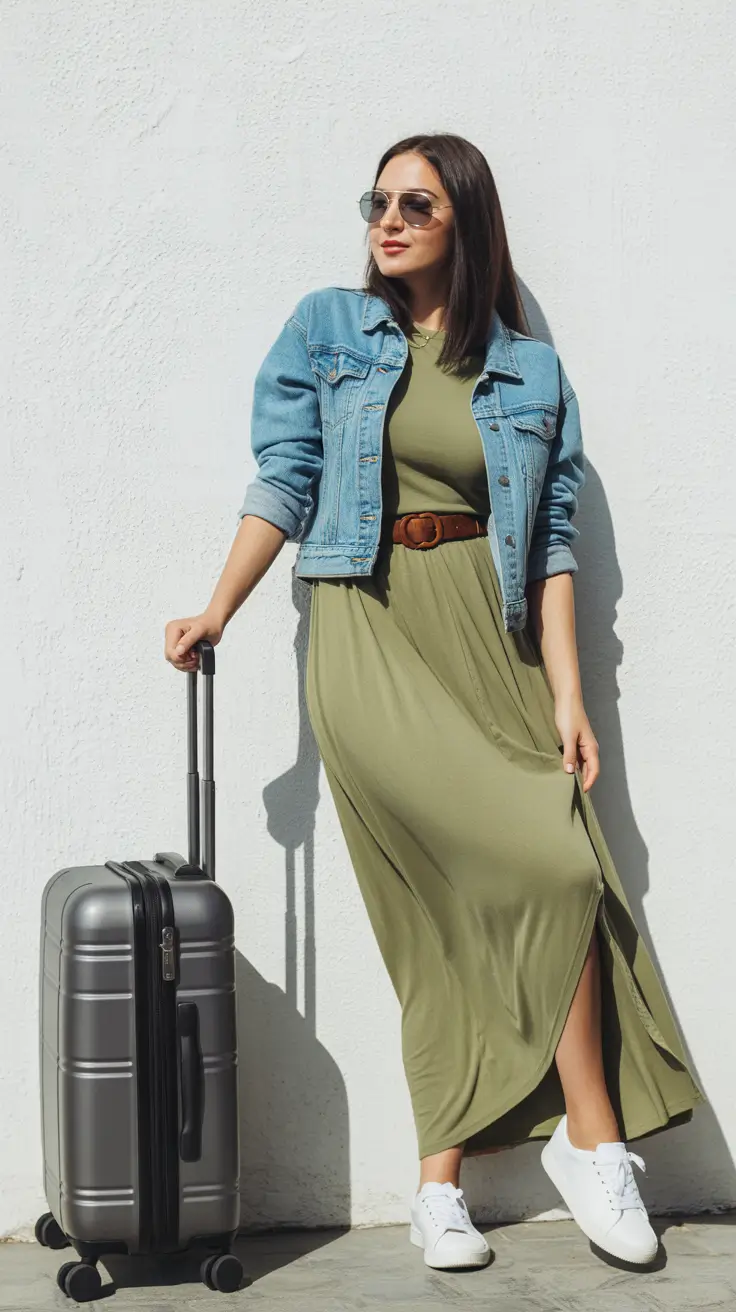 Modern outfits for women ideas 2026 - Olive maxi for easy travel days