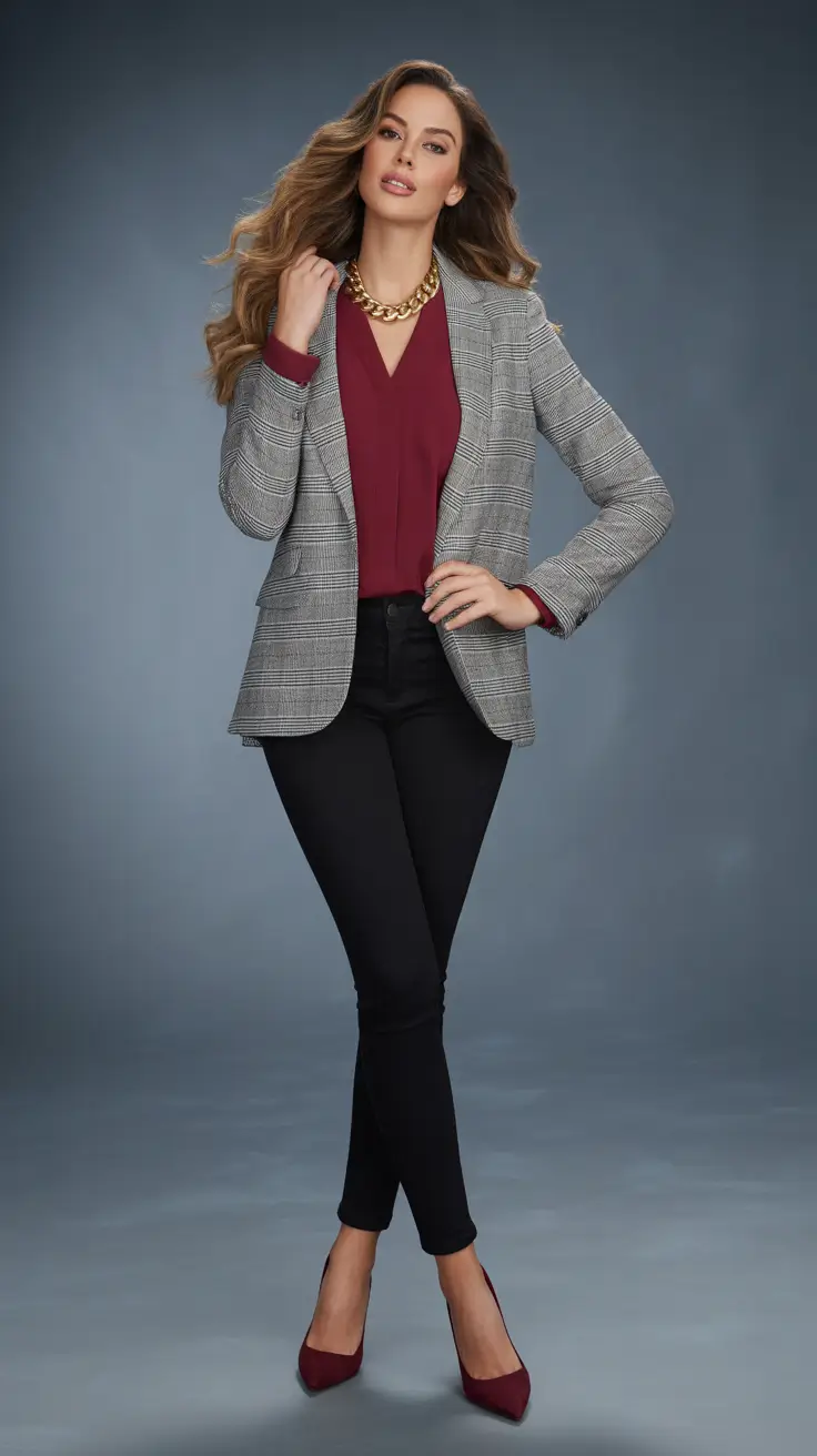 Modern outfits for women ideas 2026 - Power blazer and burgundy polish