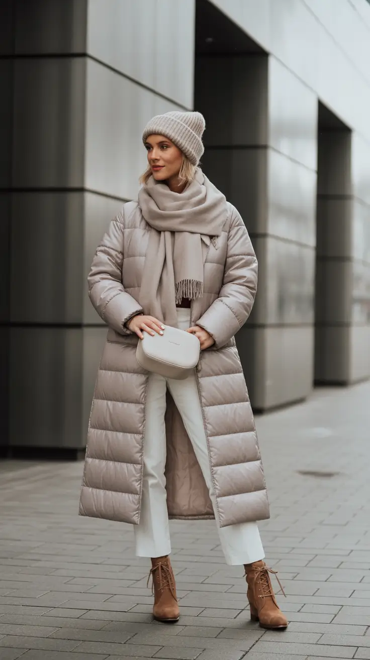 Modern outfits for women ideas 2026 - Puffy coat and winter city stroll