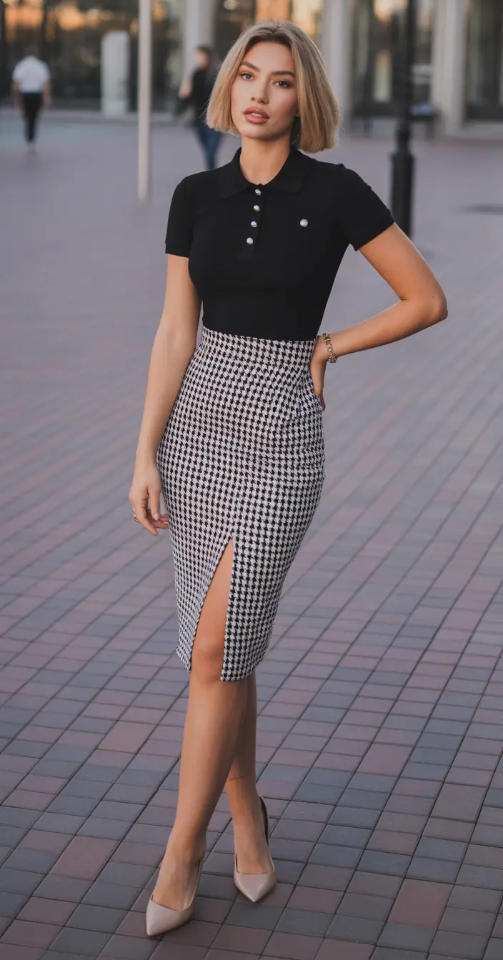 Modern outfits for women ideas 2026 - Polished polo and pencil skirt