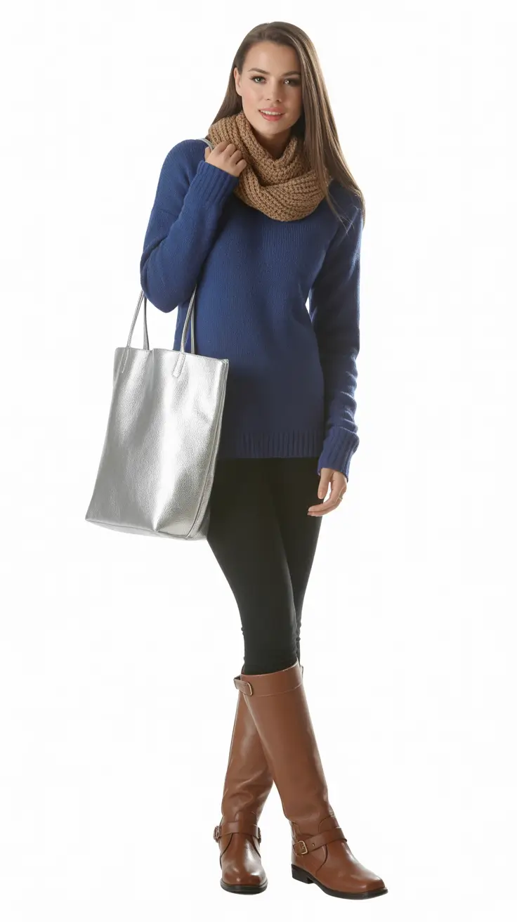 Modern outfits for women ideas 2026 - Blue sweater and riding boots classic
