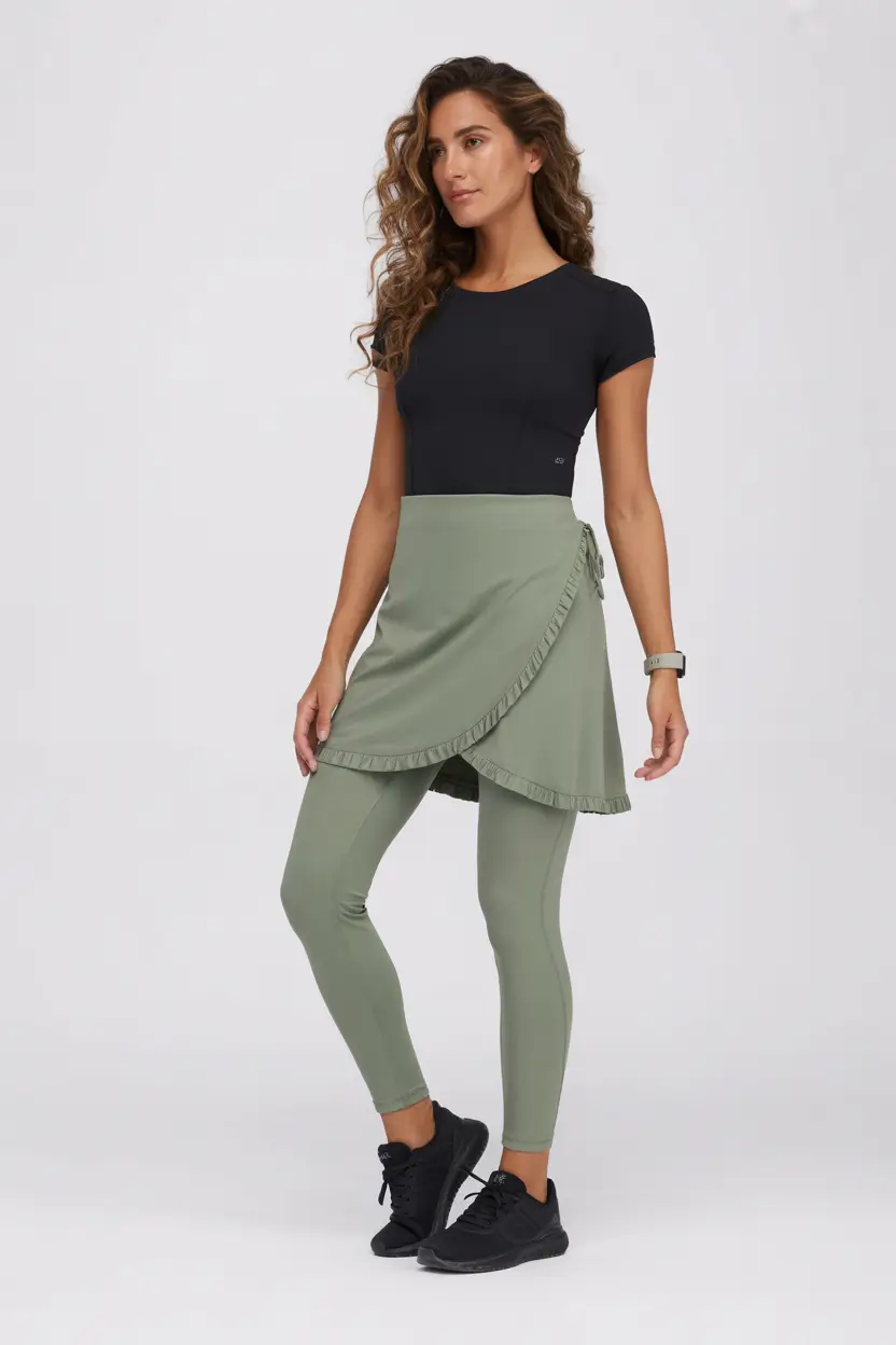 Modest workout outfits for women 2026 - Sage Wrap-Skirt Leggings for Extra-Coverage Training