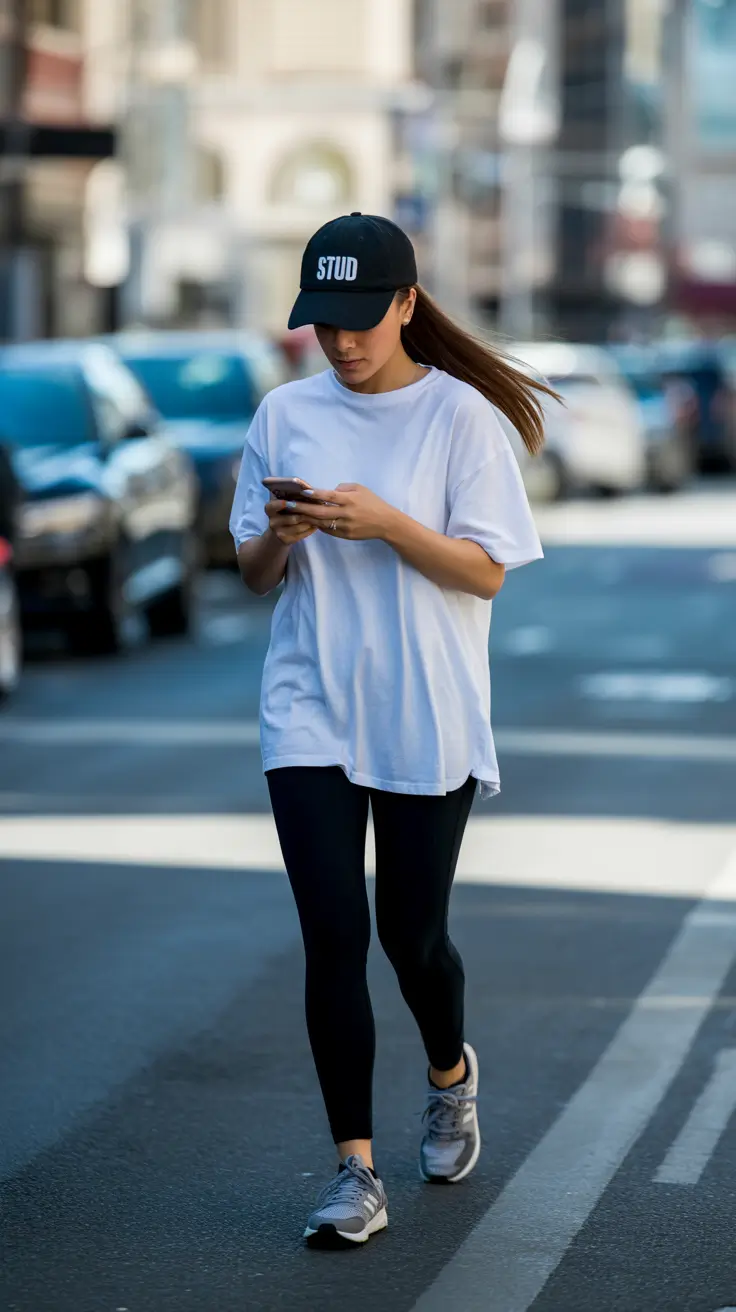 Modest workout outfits for women 2026 - Oversized Tee and Leggings for Effortless City Walks