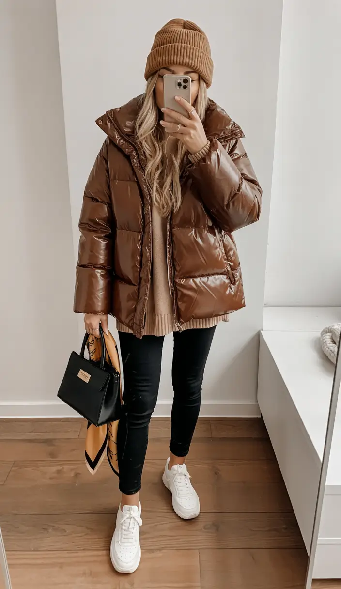 Mom outfit ideas 2026 - Chocolate Puffer for the Coziest Winter Days