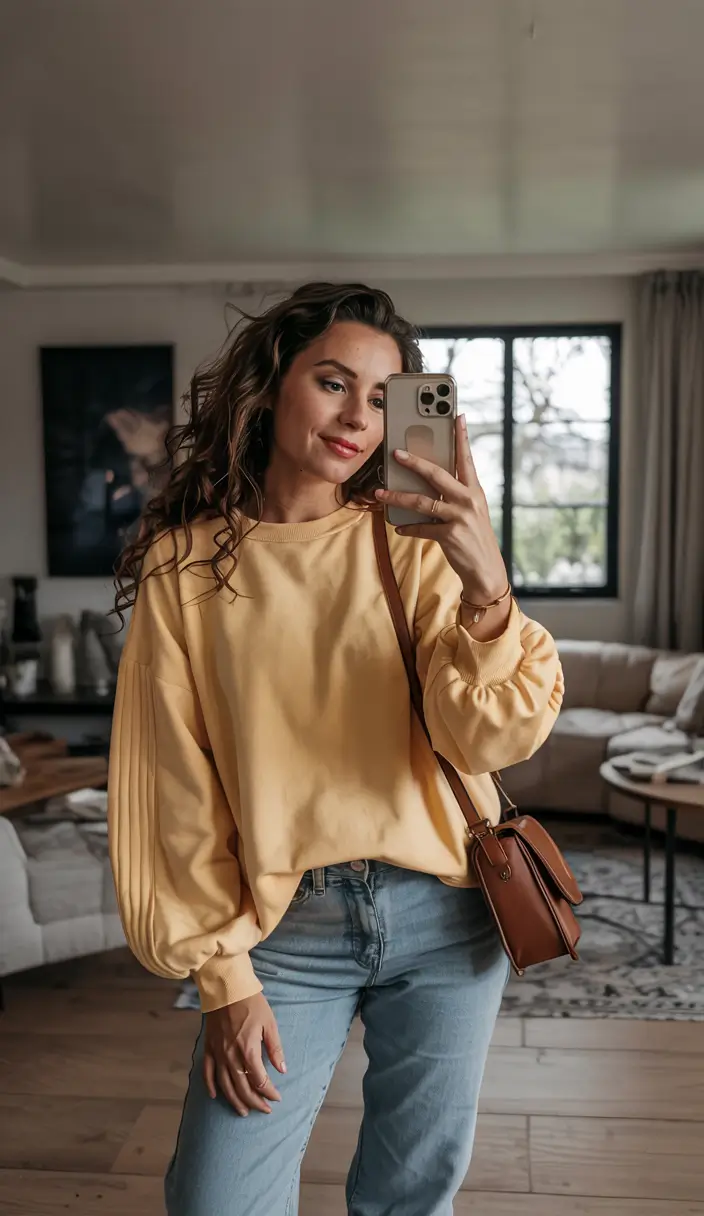 Mom outfit ideas 2026 - Sunshine Sweatshirt and Denim for Everyday Errands