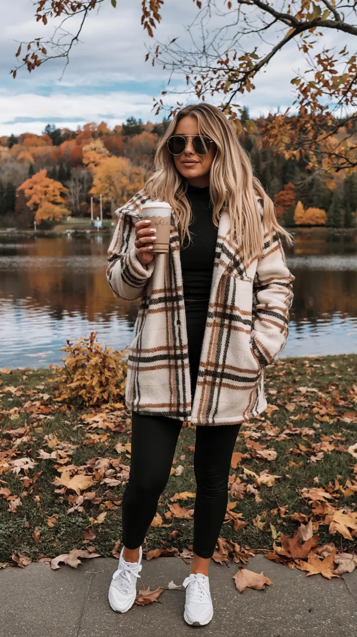 Mom outfit ideas 2026 - Cozy Plaid Layers by the Lake