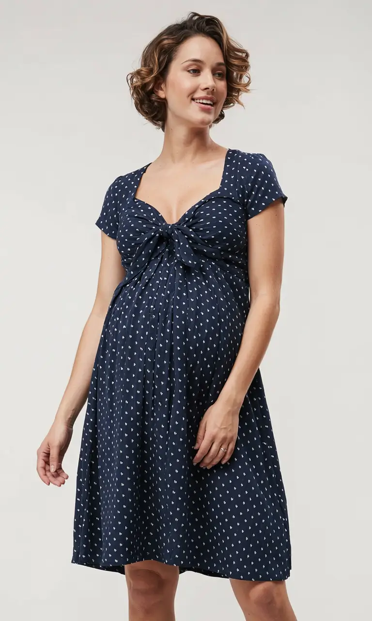 Pregnancy outfit inspiration 2026 Navy Knot-Front Dress for Breezy Summer Days