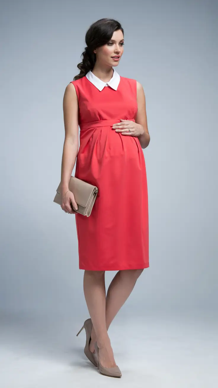 Pregnancy outfit inspiration 2026 Collared Coral Dress for Elevated Summer Office Days