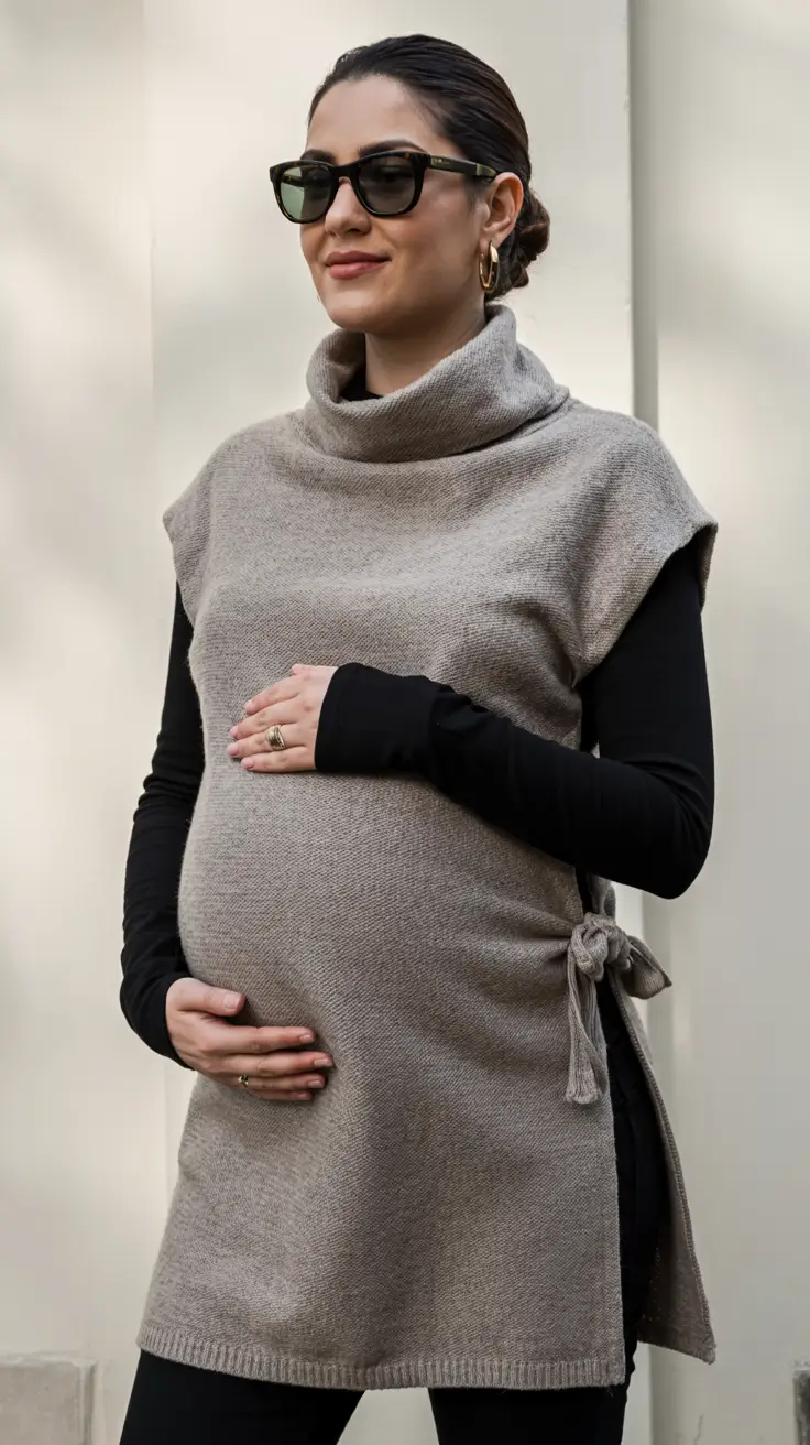 Pregnancy outfit inspiration 2026 Layered Knit Tunic for Chic Autumn Winter Days