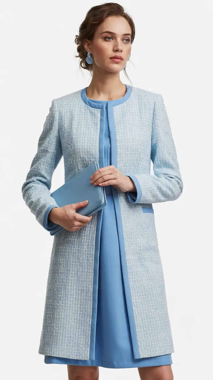 Pregnancy outfit inspiration 2026 Powder Blue Coat Set for Elevated Winter Moments