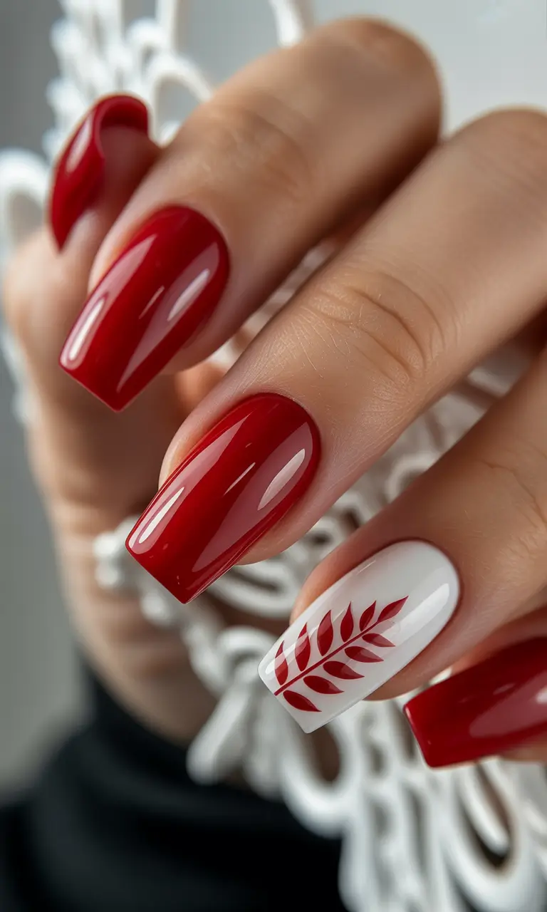 Red Christmas Nails 2025 Elegant Red and White Harmony