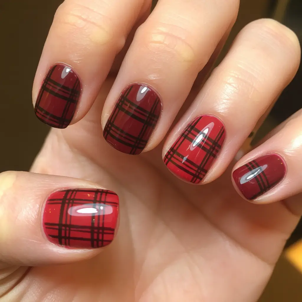 Red Christmas Nails 2025 Short Tartan Perfection