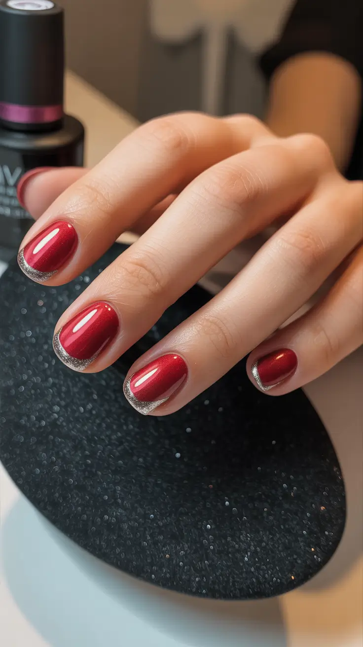 Red Christmas Nails 2025 Subtle Metallic French