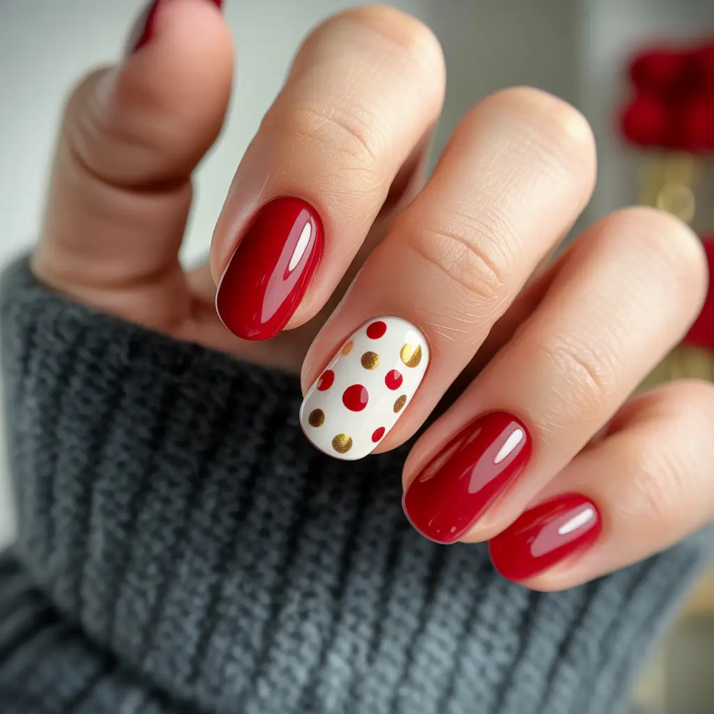 Red Christmas Nails 2025 Festive Polka Dot Charm