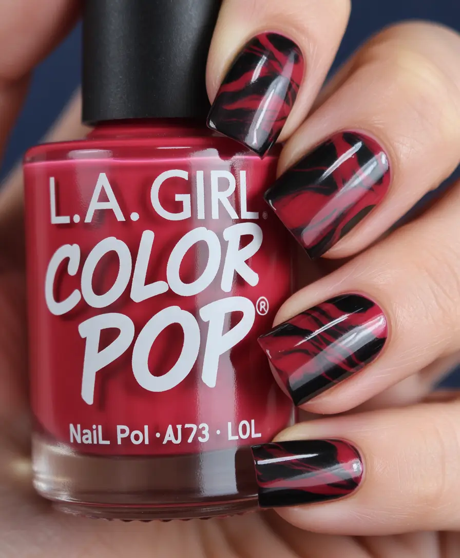 Red Christmas Nails 2025 Abstract Marble Red