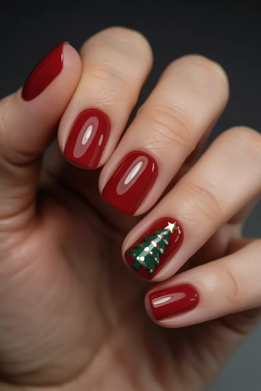 Simple Christmas Nails 2025 Evergreen Christmas Tree