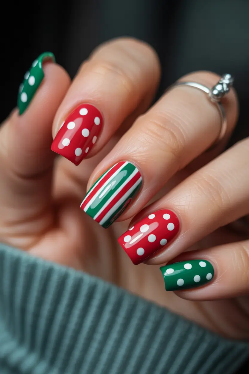 Simple Christmas Nails 2025 Polka Joy Parade