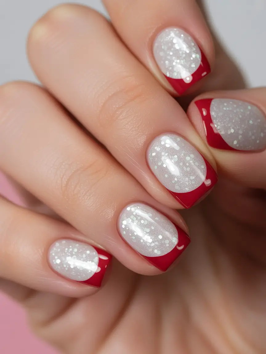 Simple Christmas Nails 2025 Frosted French Delight