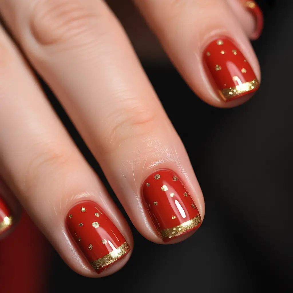 Simple Christmas Nails 2025 Golden Dot Magic