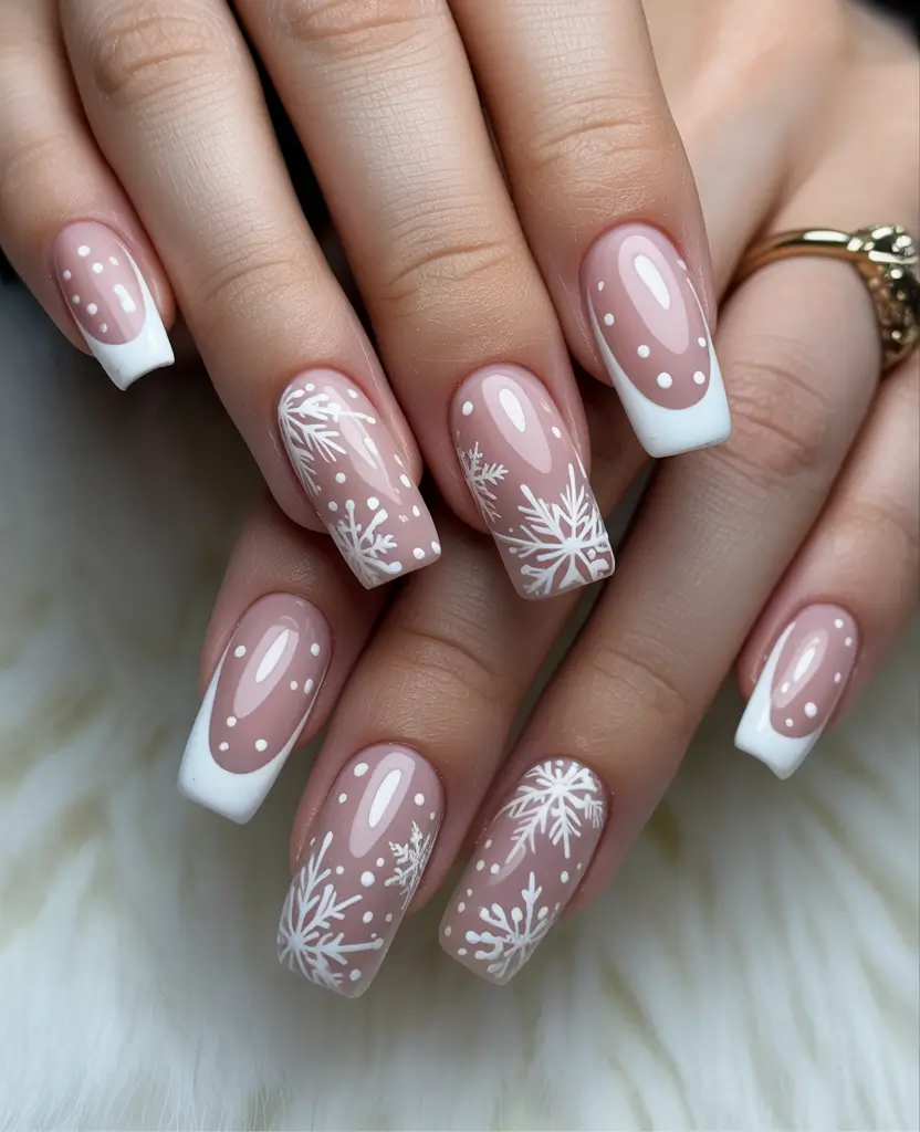 Simple Christmas Nails 2025 Snowflake French Magic