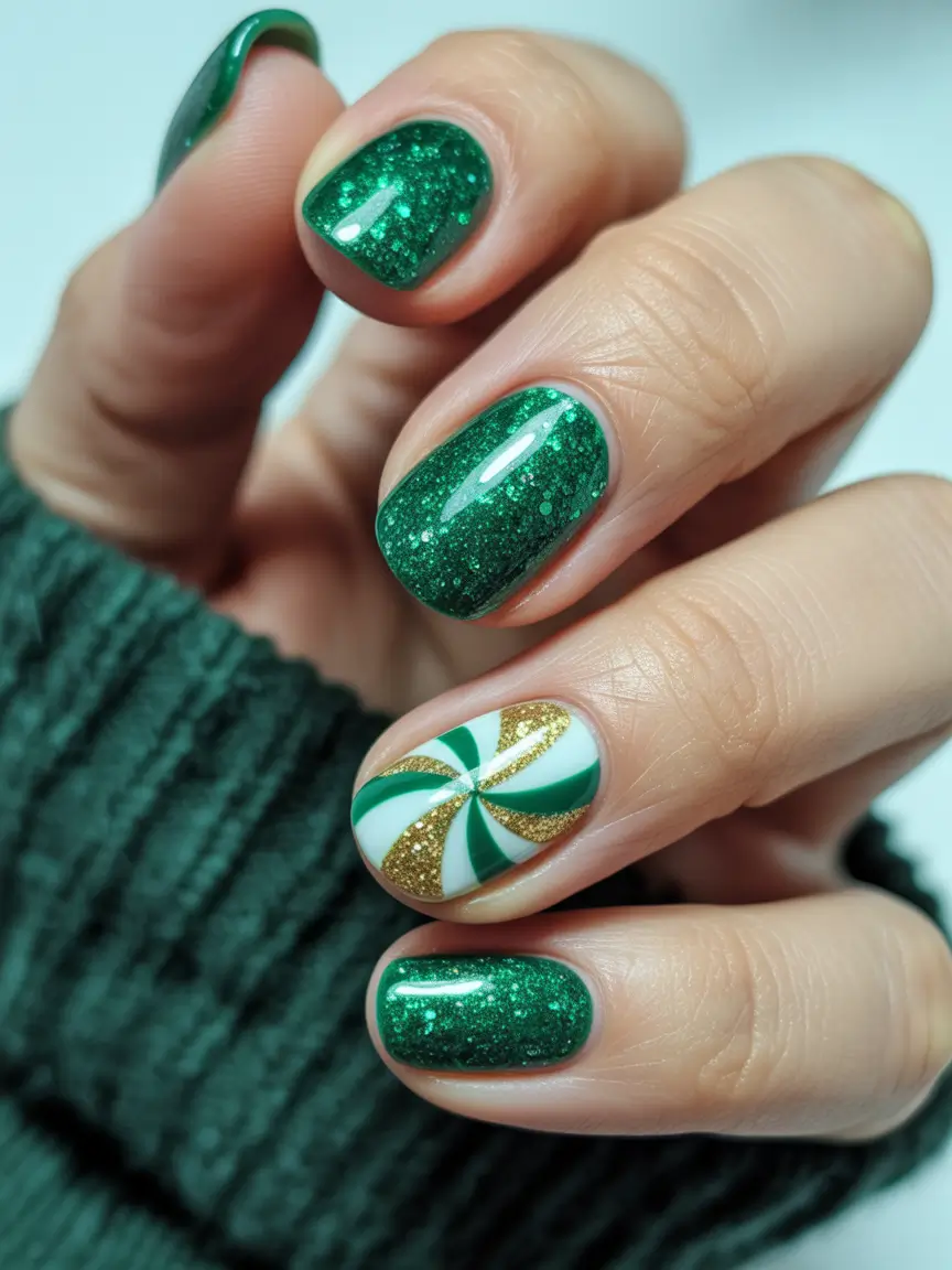 Simple Christmas Nails 2025 Emerald Candy Swirl